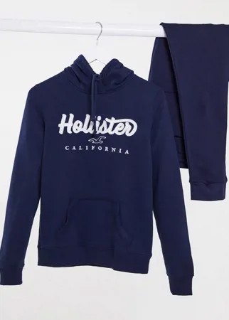 Худи темно-синего цвета с логотипом Hollister-Темно-синий