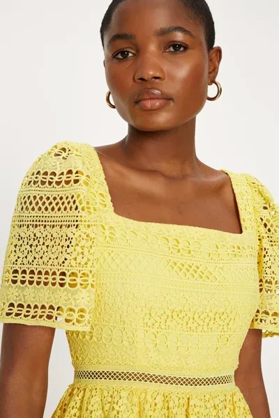 Кружевное платье с квадратным вырезом премиум-класса Geo Oasis, желтый