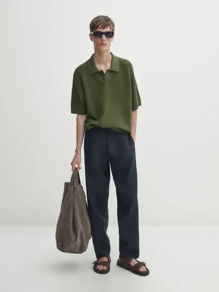 Трикотажная рубашка-поло с короткими рукавами Massimo Dutti, зеленый