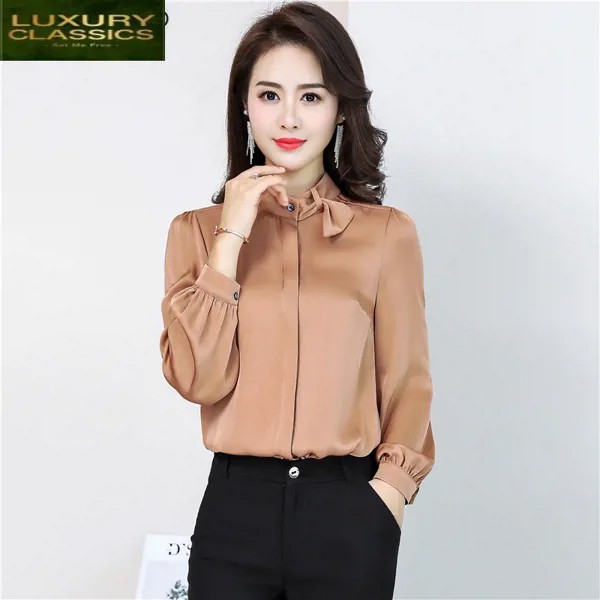 Рубашки женские шелковые топы и блузки с длинным рукавом Весна-лето корейская модная одежда Blusas 2021 LWL1576