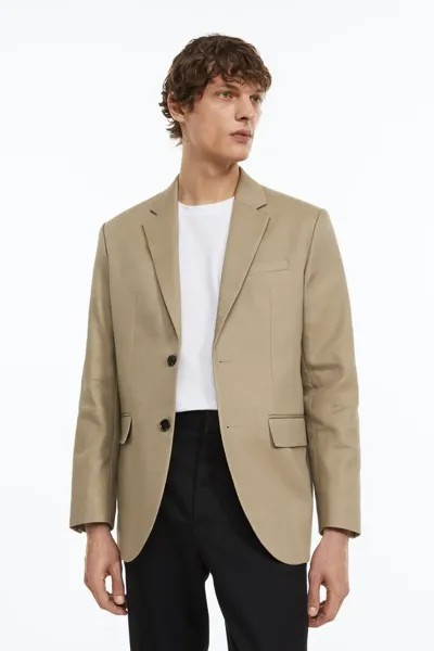 Однобортный пиджак свободного кроя H&M, бежевый