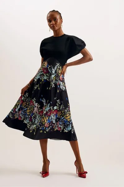 Платье Maulina из ткани понте с юбкой миди Ted Baker, черный