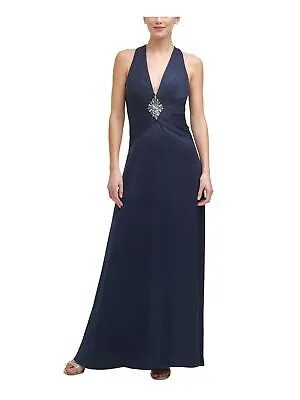 VINCE CAMUTO Женское темно-синее длинное вечернее платье без рукавов с перекрестной спиной 16