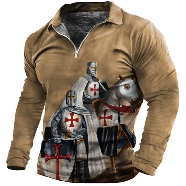 Мужская винтажная футболка-поло Templar Zip Polo с длинным рукавом
