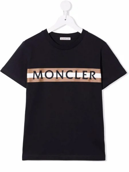 Moncler Enfant полосатая футболка с вышитым логотипом