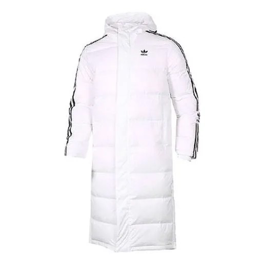 Пуховик adidas originals Long Down Side Logo Printing mid-length Sports Down Jacket White, белый