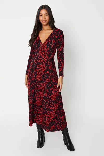 Высокое красное платье миди с абстрактным запахом Dorothy Perkins, черный