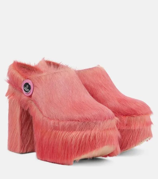 Сабо на платформе из болотной телячьей шерсти Vivienne Westwood, розовый
