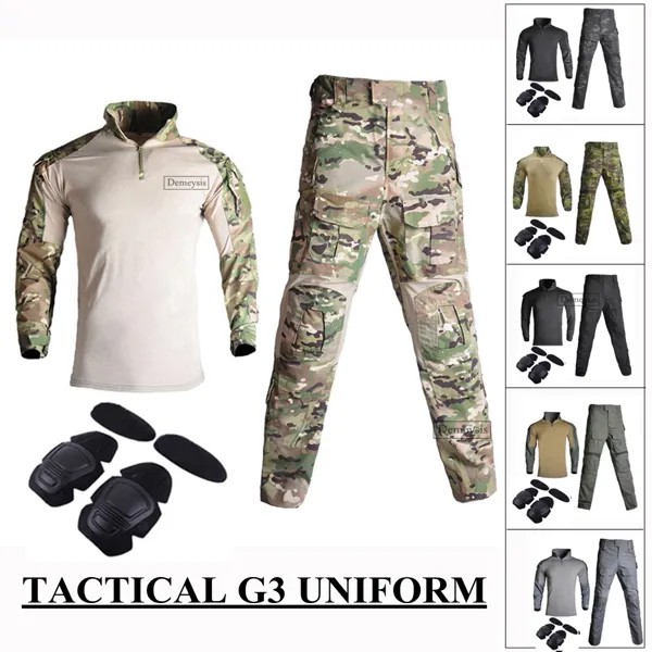 Мужская тактическая камуфляжная одежда G3, рубашка + брюки с наколенниками, армейская одежда для страйкбола, военных игр, охоты, Мультикам