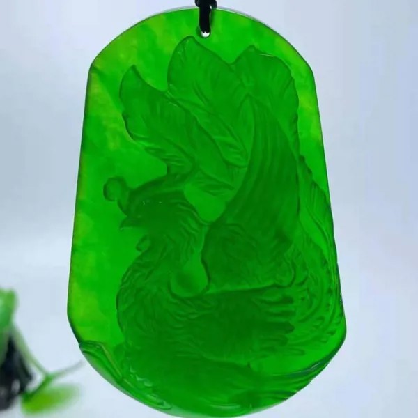 Отправить сертификат зеленый нефрит Бирма Феникс кулон с веревкой цепочка Ожерелье Мужчины Женщины Мьянма Jadeite талисманы счастливый амуле...