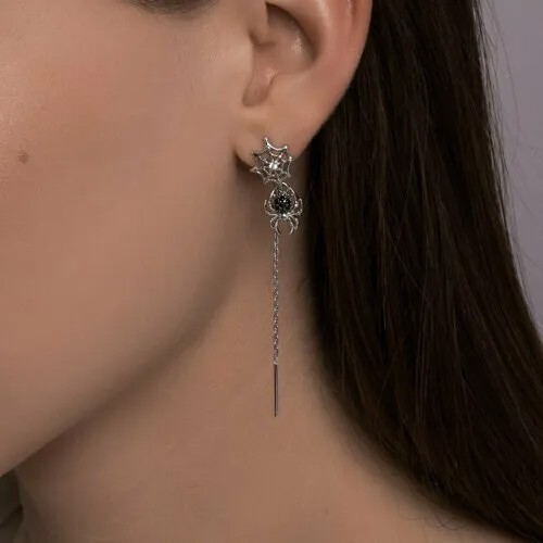 Серьги цепочки Diamant online, серебро, 925 проба, фианит, черный
