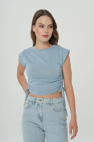 Синяя футболка со сборками 56108-040 CROSS JEANS