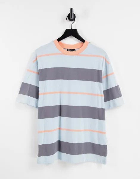Oversized-футболка выбеленного голубого и кораллового цвета в полоску ASOS DESIGN-Голубой