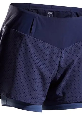 Шорты для бега со вшитыми тайтсами женские KIPRUN синие, размер: L RU48/50, цвет: Синий Графит/Китово-Серый KIPRUN Х Декатлон