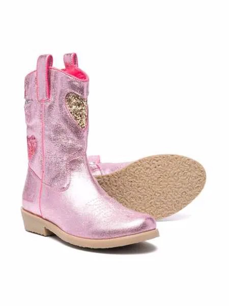 Billieblush metallic heart-patch leather cowboy boots
