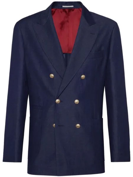 Brunello Cucinelli двубортный пиджак из смесовой шерсти, синий