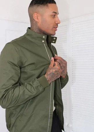 Куртка Харрингтон цвета хаки с воротом-трубой ASOS DESIGN Tall-Зеленый цвет