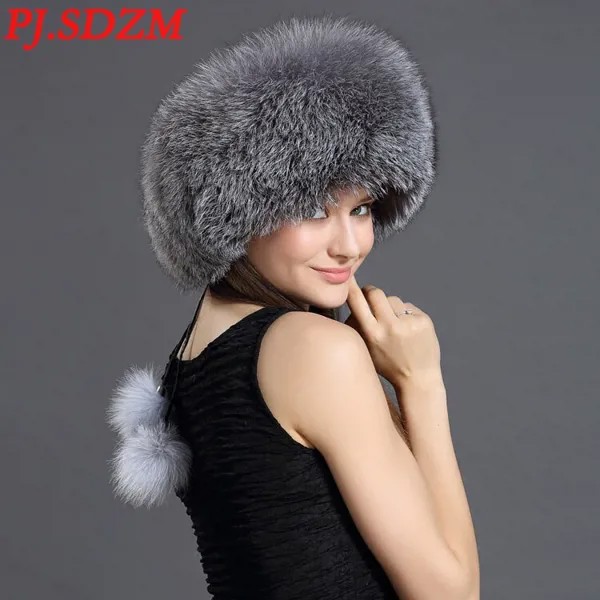 PJ.SDZM 2018 новый дизайн женская меховая шапка из лисьего меха монгольская зимняя шапка-бомбер теплые шапки