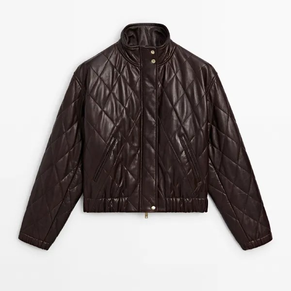 Кожанная куртка Massimo Dutti Quilted Nappa Bomber, коричневый