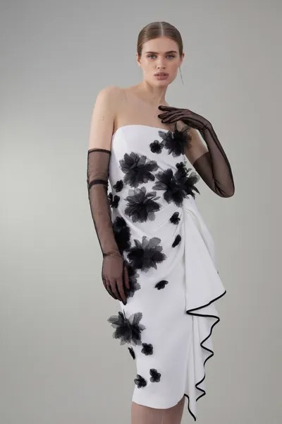 Платье миди Petite Bandeau с цветочной аппликацией Karen Millen, белый