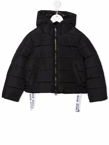 MSGM Kids пуховик с капюшоном и логотипом