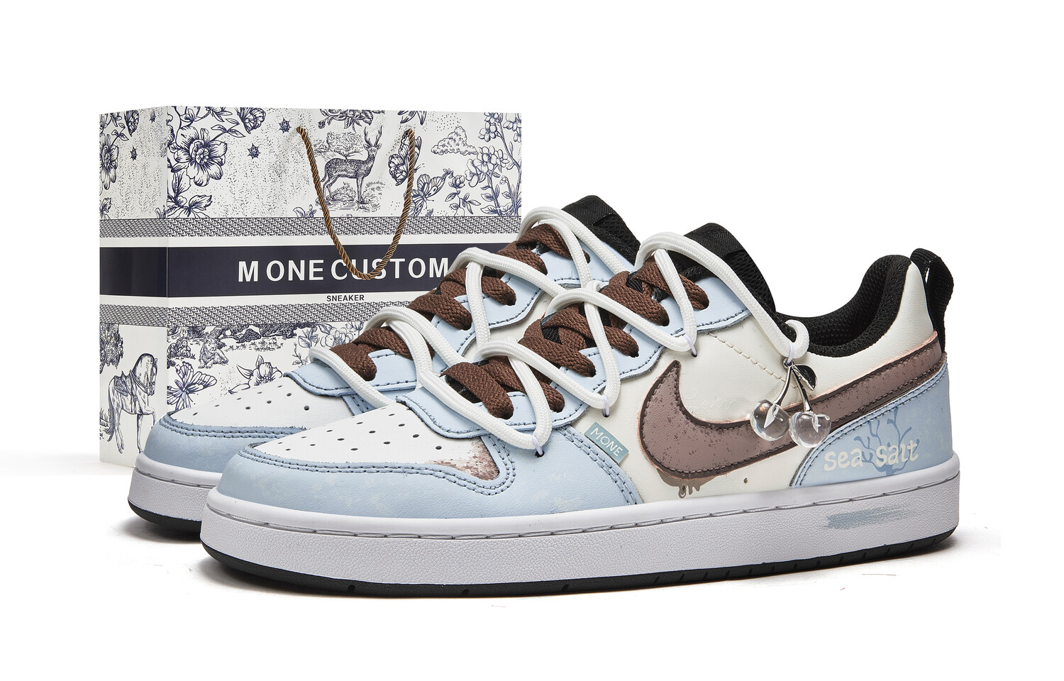 Кроссовки Nike Court Borough 2 Skateboarding Shoes Women's Low-top Beige/Blue/Brown, бежевый/синий/коричневый