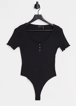 Черное боди на кнопках спереди с короткими рукавами ASOS DESIGN-Черный цвет