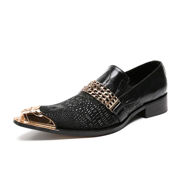 Черные мужские туфли со шпилькой, Золотая цепочка, Роскошные блестящие свадебные туфли, вечерние туфли, сексуальные мужские туфли