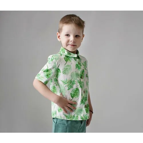 Рубашка Small Giraffe, размер 110, зеленый, белый