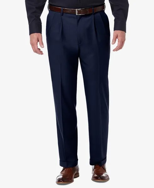 Мужские однотонные плиссированные классические брюки премиум-класса comfort stretch classic-fit Haggar, синий