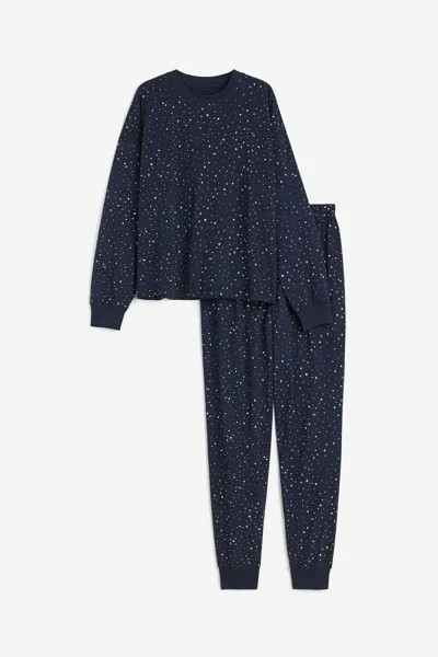 Пижама H&M Patterned Jersey, темно-синий
