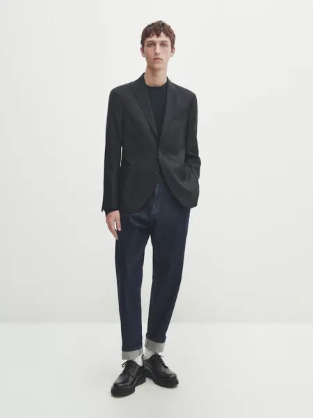 Пиджак из фактурной шерсти Massimo Dutti, синий