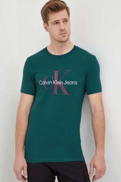 Хлопковая футболка Calvin Klein Jeans, бирюзовый