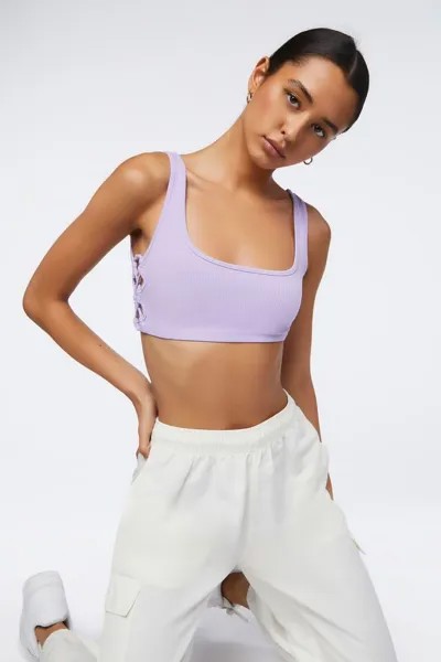 Укороченная майка в рубчик с перекрещиванием Forever 21, сиреневый