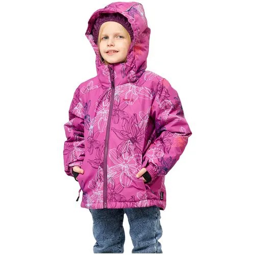 Горнолыжная куртка Kamik для девочек, съемный капюшон, карманы, светоотражающие элементы, утепленная, водонепроницаемая, размер 104(4), розовый, фиолетовый