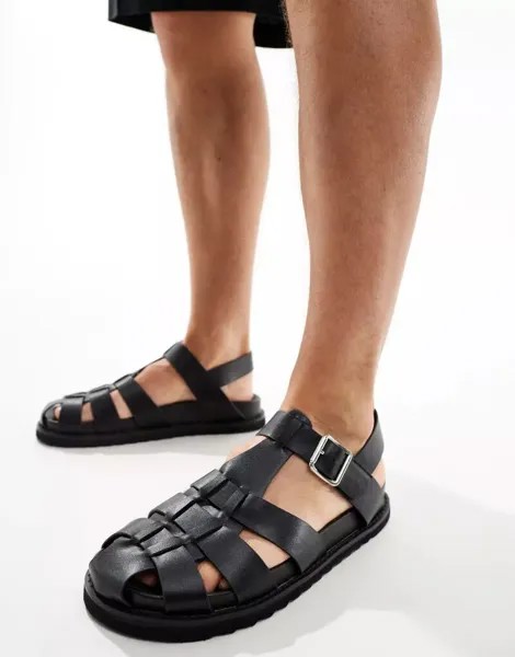 Черные сандалии в рыбацком стиле из искусственной кожи с закрытым носком ASOS