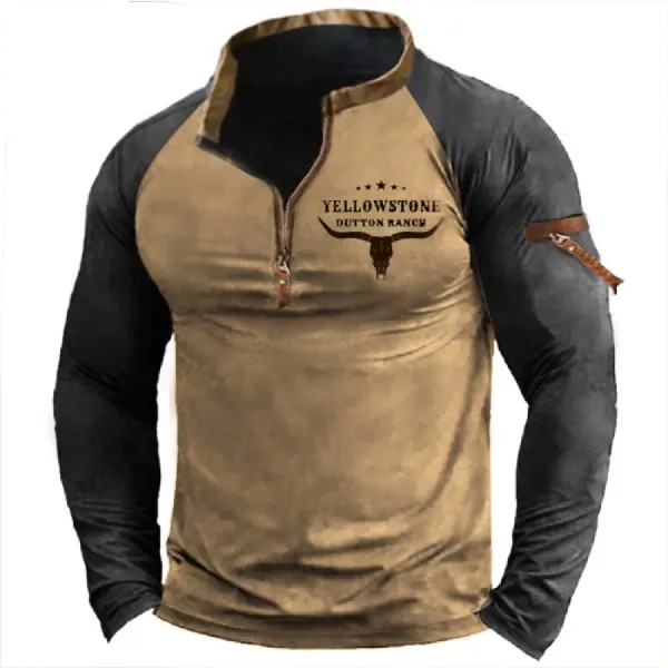 Мужская винтажная тактическая футболка с карманом на молнии в стиле Йеллоустоун в стиле пэчворк