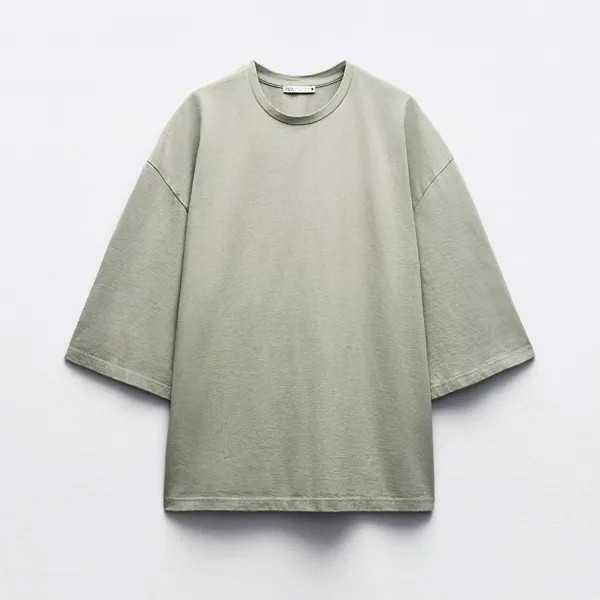 Футболка Zara Oversize Cotton, хаки