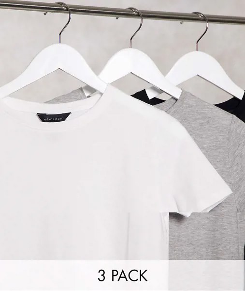 Набор из 3 футболок черного, белого и серого цвета New Look-Черный