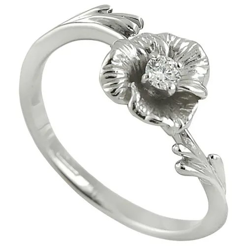 Перстень Альдзена Аленький цветочек К-12016, белое золото, 585 проба, родирование, бриллиант, размер 17, белый