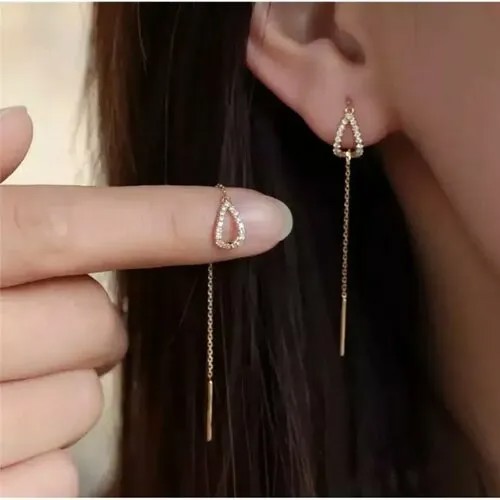Серьги цепочки , Swarovski Zirconia, размер/диаметр 7 мм, золотой