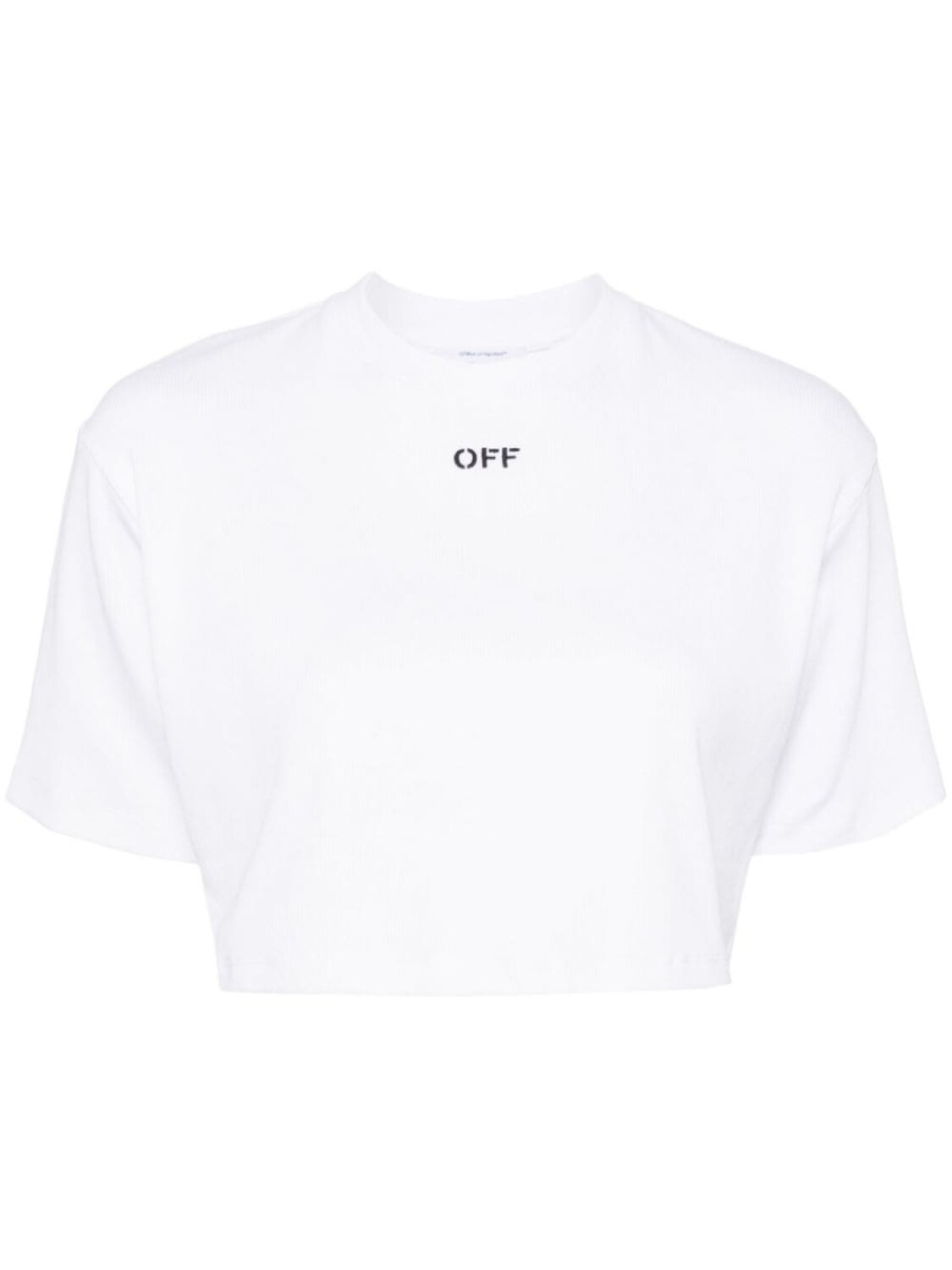 Off-White футболка в рубчик с вышивкой, белый