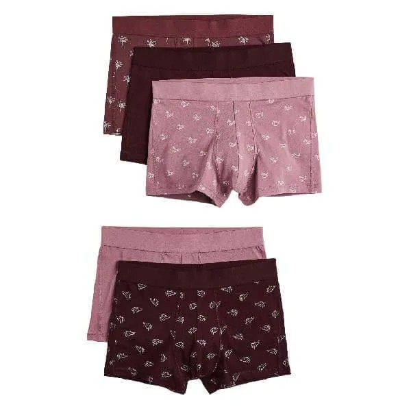 Комплект трусов-боксеров H&M Cotton Boxer Shorts, 5 предметов, розовый/бордовый