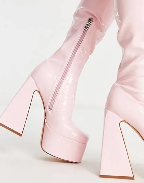 Розовые лакированные ботинки из второй кожи на платформе Simmi London
