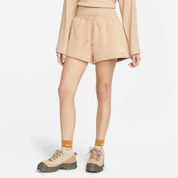 Женские флисовые шорты с высокой посадкой Nike Sportswear Phoenix, коричневый