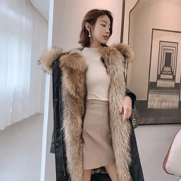 Высококачественное женское модное верхнее пальто, европейская трендовая зимняя женская ветровка со съемной подкладкой из искусственного лисьего меха