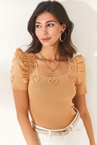 Женская укороченная блузка из медового пенопласта с оборками и бисером в форме сердца Olalook, синий