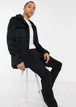 Черная куртка из смесовой шерсти с контрастным воротником ASOS DESIGN Tall-Черный