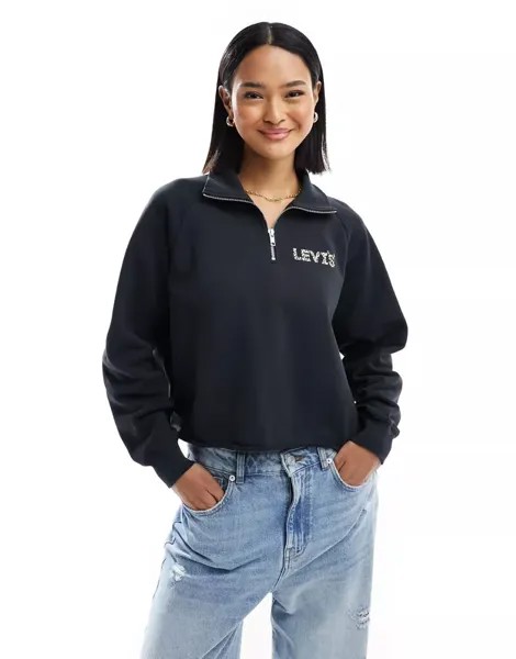 Эксклюзивно для Levi's черный свитер на полумолнии и небольшом леопардовом логотипе ASOS