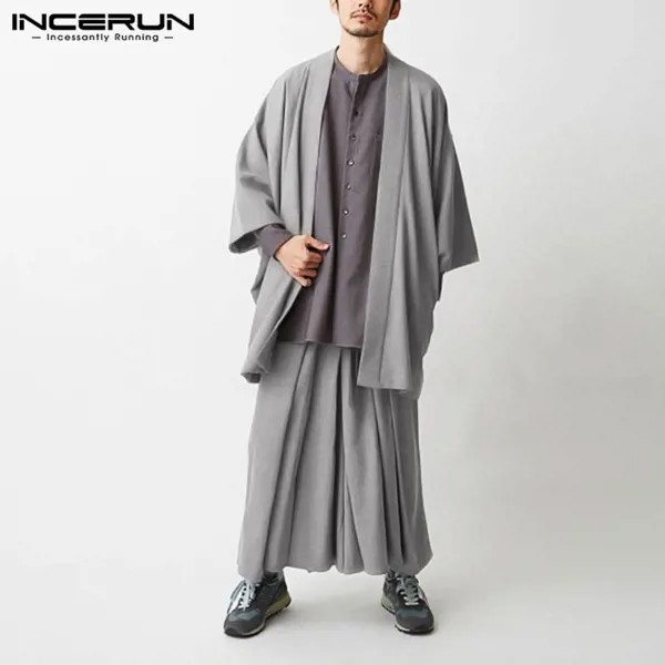 INCERUN S-5XL Мужчины Японский стиль Случайные брюки кардиганы Установить Loose Кимоно костюмы